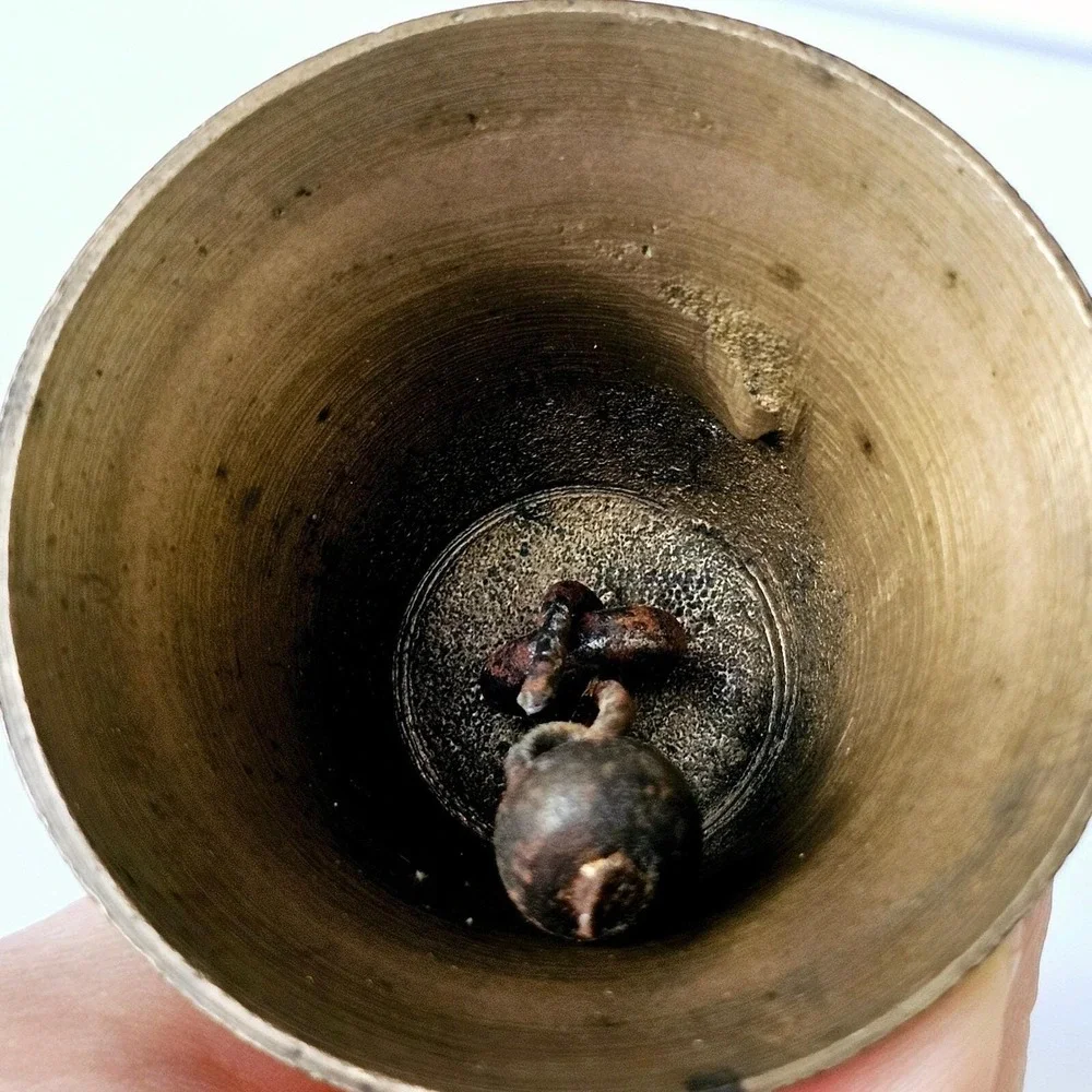 Antique Brass Bell With Wooden Handle School Teacher Dinner - M524.1
